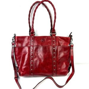 Patricia Nash Carducci Ochre Handbag Distressed Red Leather Purse Long Strap